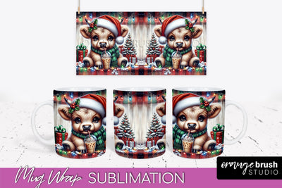 Christmas Mug Wrap - Highland Cow Mug Sublimation Sublimation OrangeBrushStudio 