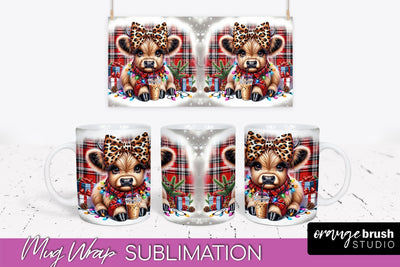 Christmas Mug Wrap - Highland Cow Mug Sublimation Sublimation OrangeBrushStudio 