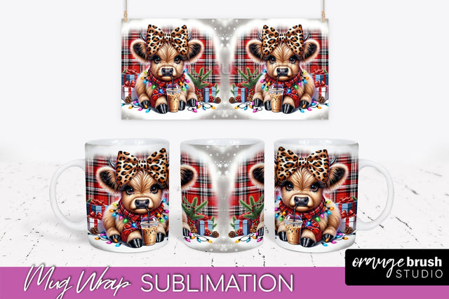 Christmas Mug Wrap - Highland Cow Mug Sublimation Sublimation OrangeBrushStudio 