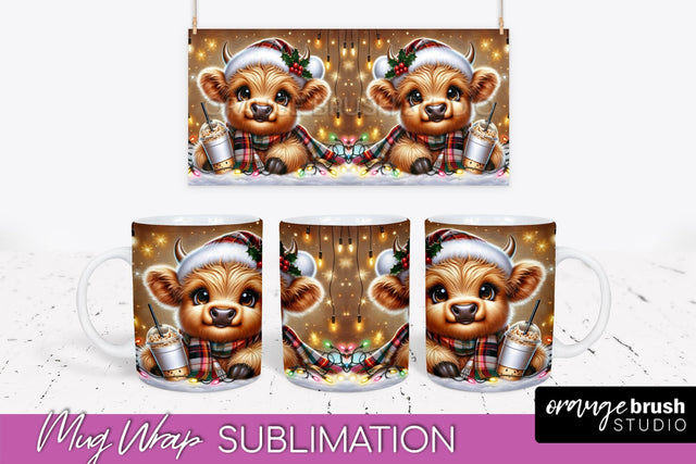 Christmas Mug Wrap - Highland Cow Mug Sublimation Sublimation OrangeBrushStudio 