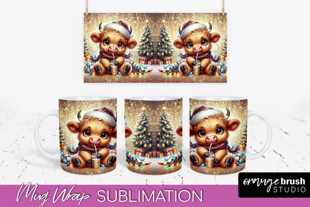 Christmas Mug Wrap - Highland Cow Mug Sublimation Sublimation OrangeBrushStudio 