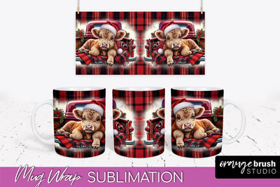 Christmas Mug Wrap - Highland Cow Mug Sublimation Sublimation OrangeBrushStudio 