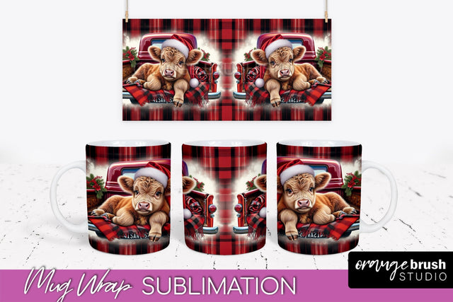 Christmas Mug Wrap - Highland Cow Mug Sublimation Sublimation OrangeBrushStudio 