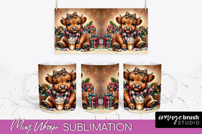 Christmas Mug Wrap - Highland Cow Mug Sublimation Sublimation OrangeBrushStudio 