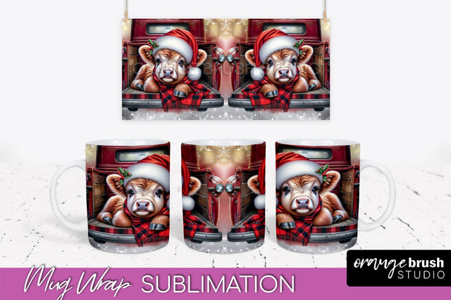 Christmas Mug Wrap - Highland Cow Mug Sublimation Sublimation OrangeBrushStudio 