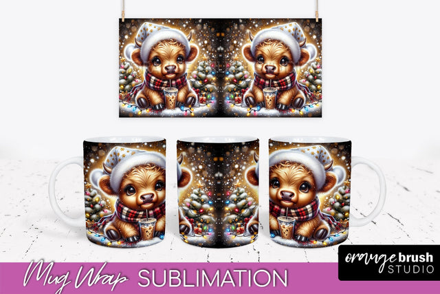 Christmas Mug Wrap - Highland Cow Mug Sublimation Sublimation OrangeBrushStudio 