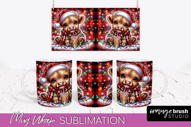 Christmas Mug Wrap - Highland Cow Mug Sublimation Sublimation OrangeBrushStudio 