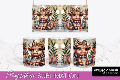 Christmas Mug Wrap - Highland Cow Mug Sublimation Sublimation OrangeBrushStudio 