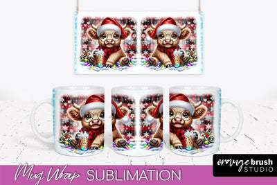 Christmas Mug Wrap - Highland Cow Mug Sublimation Sublimation OrangeBrushStudio 