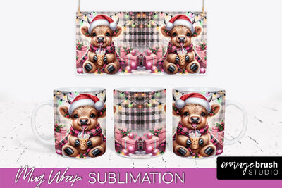 Christmas Mug Wrap - Highland Cow Mug Sublimation Sublimation OrangeBrushStudio 