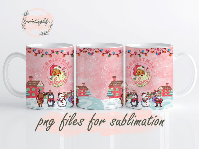 Christmas Mug Wrap, Pink Santa Sublimation Designs, Retro Santa png, winter tumbler wrap, gift for Christmas 11oz Sublimation PrintingLife 