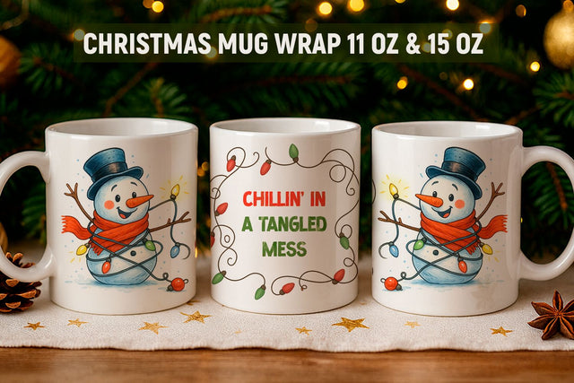Christmas mug wrap, Snowman mug wrap Sublimation KMarinaDesign 