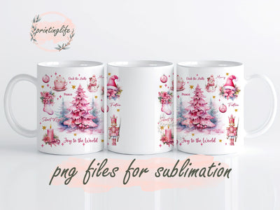 Christmas Mug Wrap Sublimation Design Digital Download PNG Instant Digital Retro Holiday Pink Christmas Mug Sublimation PrintingLife 