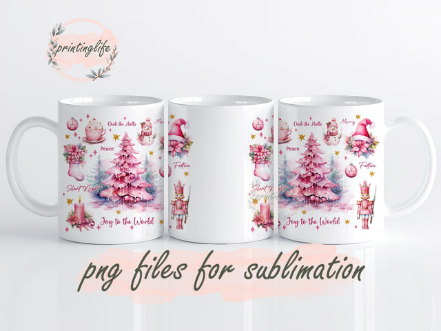 Christmas Mug Wrap Sublimation Design Digital Download PNG Instant Digital Retro Holiday Pink Christmas Mug Sublimation PrintingLife 