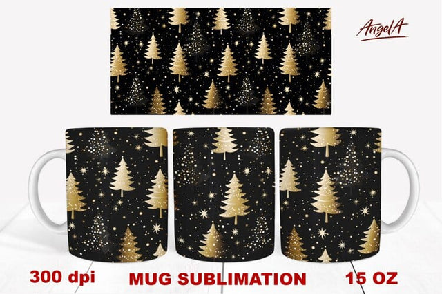 Christmas mug wrap sublimation, gold sparkle christmas tree Sublimation Angelina Semenova 