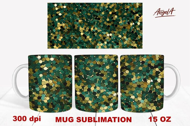 christmas mug wrap sublimation / green and gold texture Sublimation Angelina Semenova 