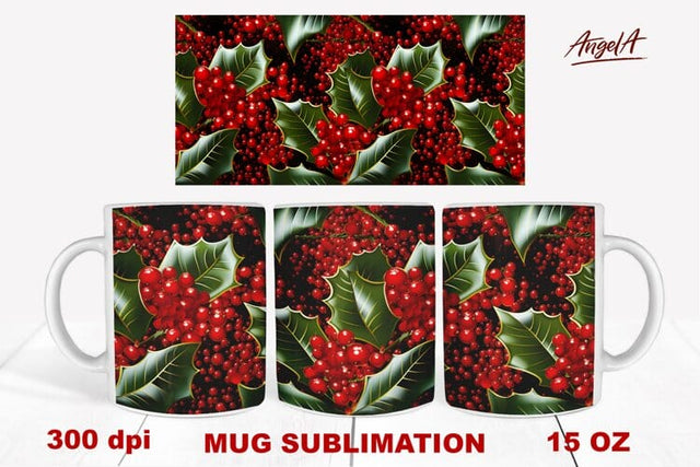 christmas mug wrap sublimation / holly berry, holly leaves Sublimation Angelina Semenova 