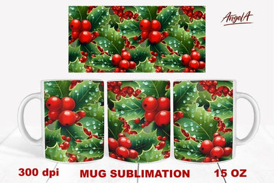 christmas mug wrap sublimation / holly berry, holly leaves Sublimation Angelina Semenova 
