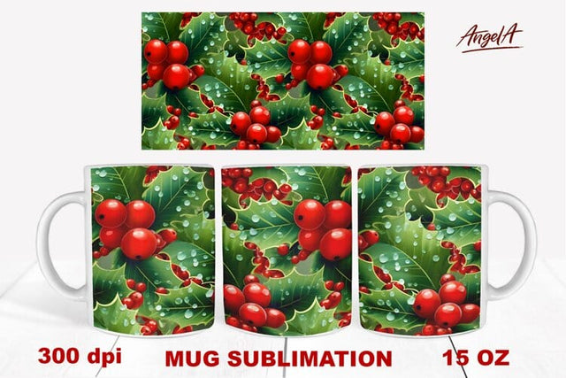 christmas mug wrap sublimation / holly berry, holly leaves Sublimation Angelina Semenova 