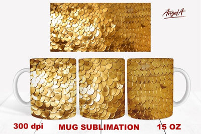 christmas mug wrap sublimation / shiny gold scales texture Sublimation Angelina Semenova 