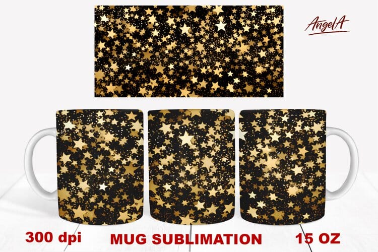 christmas mug wrap sublimation / shiny gold stars texture Sublimation Angelina Semenova 