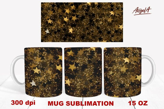 Christmas mug wrap sublimation / shiny gold stars texture Sublimation Angelina Semenova 
