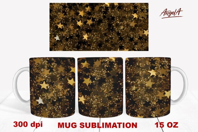 Christmas mug wrap sublimation / shiny gold stars texture Sublimation Angelina Semenova 