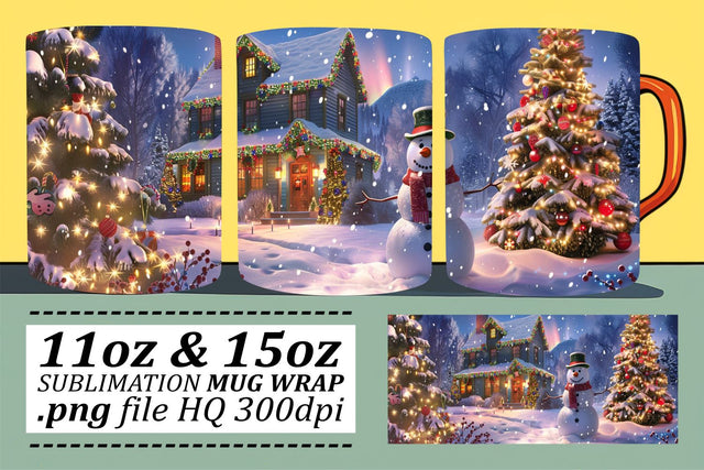 Christmas Mug Wrap Sublimation with Festive Winter Scene - Fits 11oz & 15oz Sublimation afrosvg 