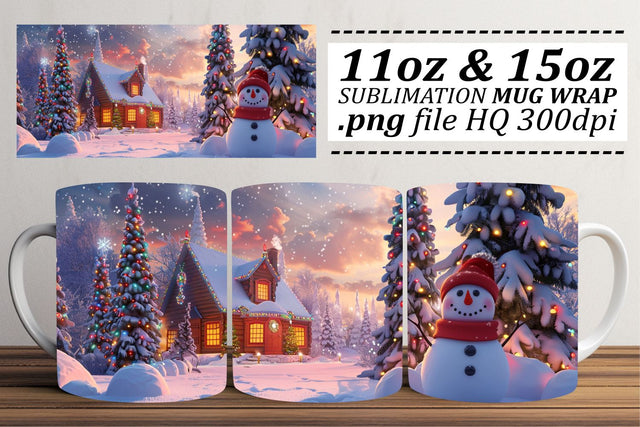 Christmas Mug Wrap Sublimation with Holiday Landscape - 11oz & 15oz Sublimation afrosvg 