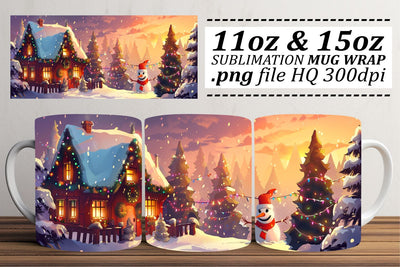 Christmas Mug Wrap Sublimation with Holiday Winter Scene - 11oz & 15oz Sublimation afrosvg 
