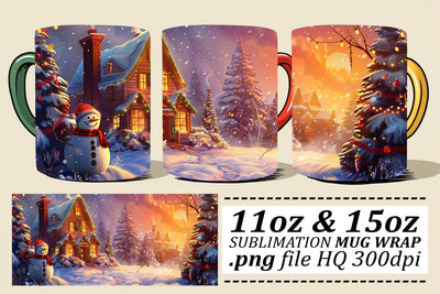 Christmas Mug Wrap Sublimation with Winter Landscape - 11oz & 15oz Sublimation afrosvg 