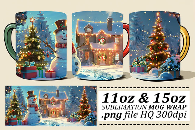 Christmas Mug Wrap Sublimation with Winter Landscape - 11oz & 15oz Sublimation afrosvg 