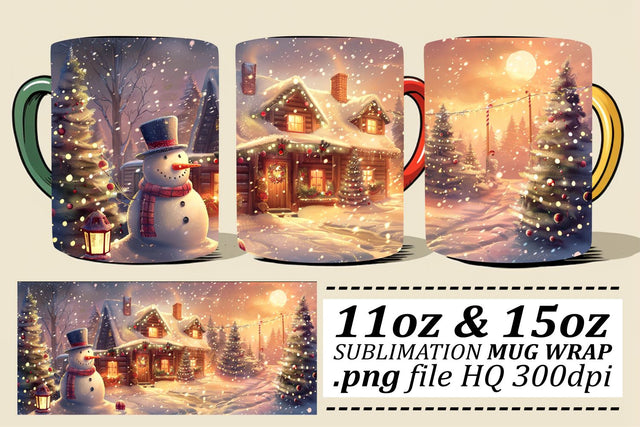 Christmas Mug Wrap with Holiday Landscape for Sublimation - 11oz & 15oz Sublimation afrosvg 