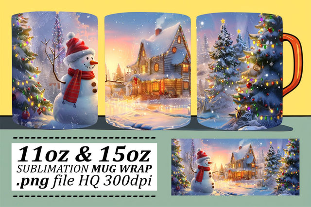 Christmas Mug Wrap with Winter Landscape Design for Sublimation - 11oz & 15oz Sublimation afrosvg 