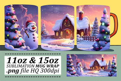 Christmas Mug Wrap with Winter Scene - Sublimation for 11oz & 15oz Sublimation afrosvg 
