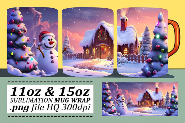 Christmas Mug Wrap with Winter Scene - Sublimation for 11oz & 15oz Sublimation afrosvg 