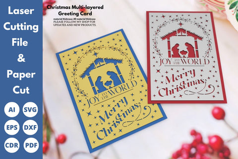 Christmas multi-layered greeting cards | paper cut | svg laser cut Glowforge SVG tofigh4lang 