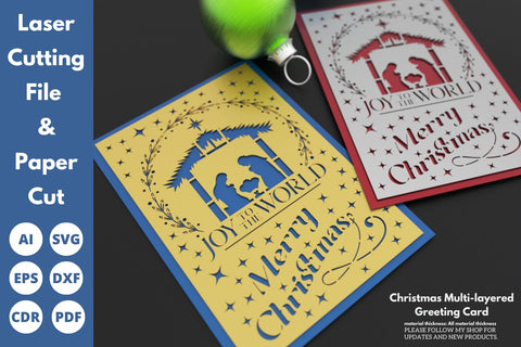 Christmas multi-layered greeting cards | paper cut | svg laser cut Glowforge SVG tofigh4lang 