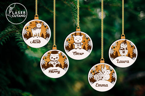 Christmas Names Ornaments Set of 12, Laser Cut Files SVG LaserCutano 