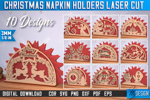 Christmas Napkin Holder Bundle | Holidays | Dining Table Decoration | New Year | Christmas Decorations | CNC Files SVG Fly Design 