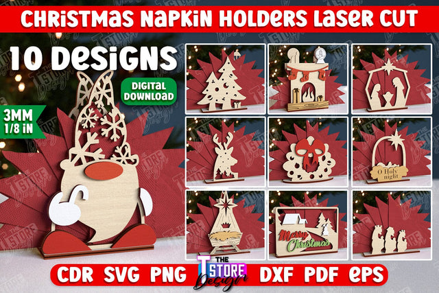Christmas Napkin Holder Bundle | Holidays | Dining Table Decoration | New Year | Christmas Decorations | CNC Files SVG The T Store Design 