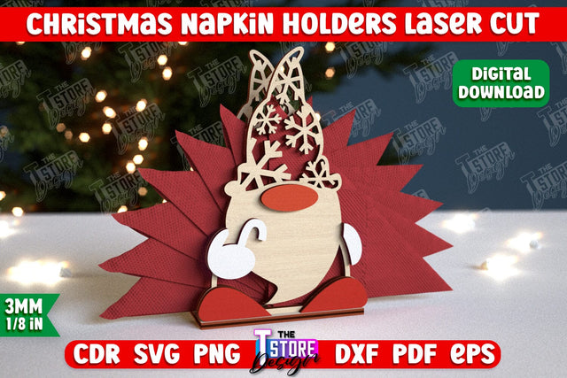 Christmas Napkin Holder | Holidays | Dining Table Decoration | New Year | Christmas Decorations | CNC File SVG The T Store Design 