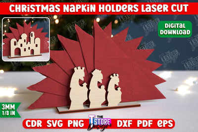Christmas Napkin Holder | Holidays | Dining Table Decoration | New Year | Christmas Decorations | CNC File SVG The T Store Design 
