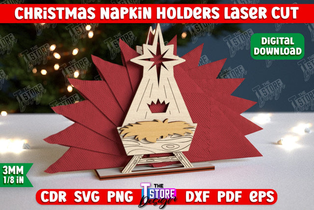 Christmas Napkin Holder | Holidays | Dining Table Decoration | New Year | Christmas Decorations | CNC File SVG The T Store Design 