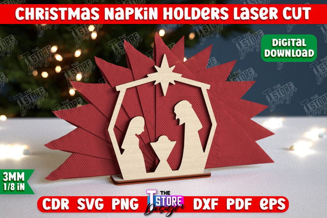 Christmas Napkin Holder | Holidays | Dining Table Decoration | New Year | Christmas Decorations | CNC File SVG The T Store Design 