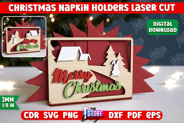 Christmas Napkin Holder | Holidays | Dining Table Decoration | New Year | Christmas Decorations | CNC File SVG The T Store Design 