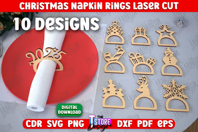 Christmas Napkin Rings Bundle | Holidays Dinner | Adornment Dining Table | Christmas Décor | CNC Files SVG The T Store Design 