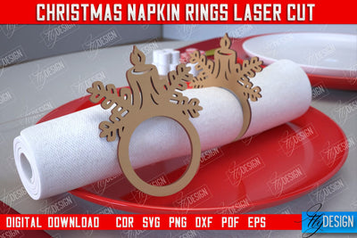 Christmas Napkin Rings | Holidays Dinner | Adornment Dining Table | Christmas Décor | CNC File SVG Fly Design 
