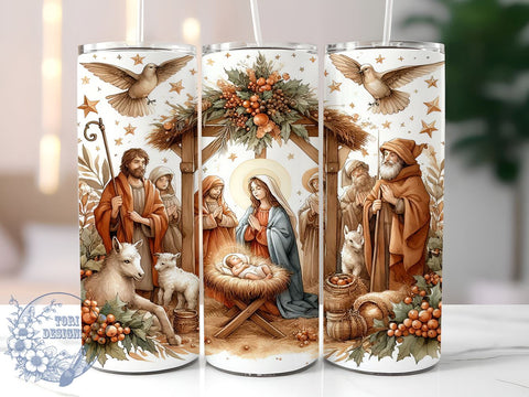 Christmas Nativity 20oz Skinny Tumbler PNG, Nativity Scene Tumbler Sublimation Wrap, Straight & Tapered Tumbler Wrap, Instant Digital Download Sublimation ToriDesigns 