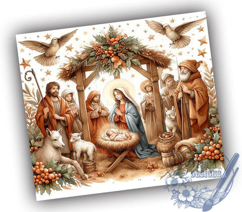 Christmas Nativity 20oz Skinny Tumbler PNG, Nativity Scene Tumbler Sublimation Wrap, Straight & Tapered Tumbler Wrap, Instant Digital Download Sublimation ToriDesigns 